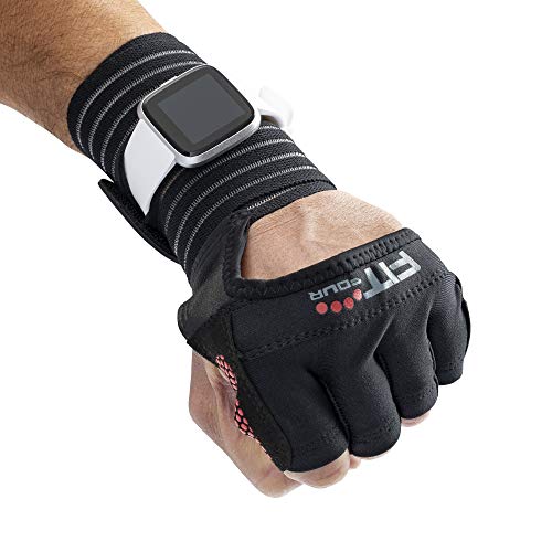 Product Cover Fit Four OCR Slit Grip Gloves Obstacle Course Racing & Mud Run Hand Protection | Wrist Support with Slit for Fitness Watch (Black/Red, Medium)