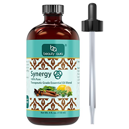 Product Cover Beauty Aura Synergy Essential Oil Blend 4oz - 100% Pure Theraupetic Grade Essential Oil Blend -Mixture of Lemon, Clove, Eucalyptus, Cinnamon, Peppermint, and Rosemary Essential Oils