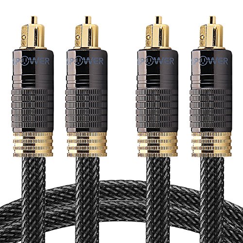 Product Cover FosPower (6 Feet - 2 Pack) 24K Gold Plated Toslink Digital Optical Audio Cable (S/PDIF) - [Zero RFI & EMI Interference] Metal Connectors & Ultra Durable Nylon Braided Jacket