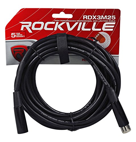 Product Cover Rockville RDX3M25 25' 3 Pin DMX Lighting Cable 100% OFC Copper Female 2 Male