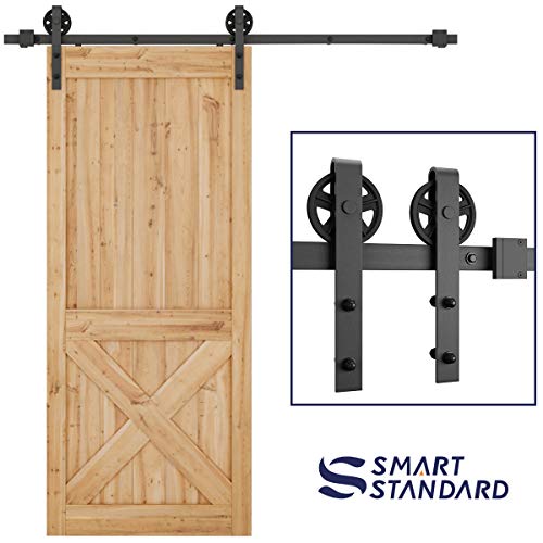 Product Cover SMARTSTANDARD 6.6 FT Heavy Duty Sliding Barn Door Hardware Kit, Single Rail, Black, Super Smoothly and Quietly, Simple and Easy to Install, Fit 36