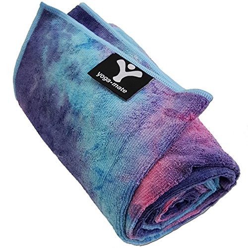 Product Cover Yoga Mate Soft, Sweat Absorbent, Non-Slip Bikram Yoga Mat Size Towel, Blue & Pink Tie Dye | Blue Trim