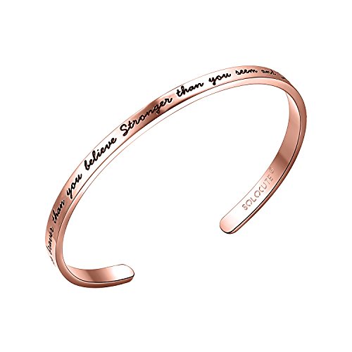 Product Cover Solocute Bracelets for Women Personalized Inspirational Jewelry, Braver Stronger Smarter, Engraved Mantra Band Cuff Bangle Friend Encouragement Gift for Her