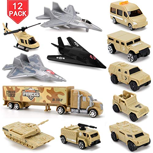 Product Cover Liberty Imports Set of 12 Special Forces Military Vehicle Playset for Kids - Scaled Army Toy Vehicles Includes Stealth Bomber, Tank, Helicopter, Fighter Jets and More