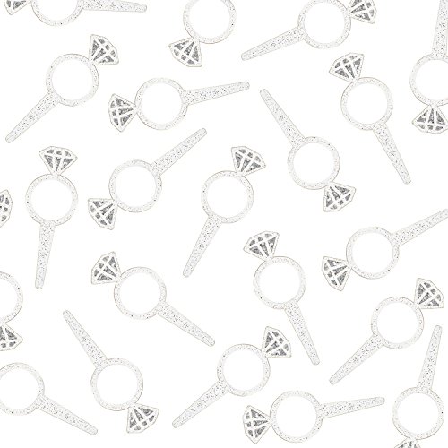 Product Cover Plastic Acrylic Clear Glitter Diamond Design Engagement Ring Cupcake Toppers for Bridal Shower, Wedding Table Cake Decorations, Party Supply Favor Accents, Arts & Crafts (24 Pack)