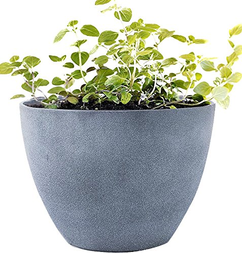 Product Cover Flower Pot Large 14.2 Inch Garden Planters Outdoor Indoor, Resin Plant Containers with Drain Hole, Grey