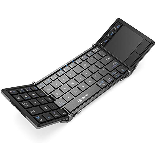 Product Cover Bluetooth Keyboard, iClever Folding Keyboard with Sensitive Touchpad (Sync Up to 3 Devices), Pocket-Sized Tri-Folded Fodable Keyboard for iPad Mac iPhone Android Windows iOS Tablet Smartphone Laptops