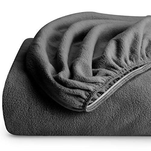 Product Cover Bare Home Super Soft Fleece Fitted Sheet - Queen Size - Extra Plush Polar Fleece, Pill Resistant - Deep Pocket - All Season Cozy Warmth, Breathable & Hypoallergenic (Queen, Grey)