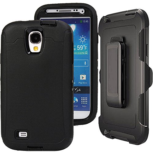 Product Cover Galaxy S4 Case,S4 Holster Case,Auker 3 Layer Shock Absorption Drop Proof Scratch Resistant Built-in Screen Protector Full Body Protective Defender Case with Belt Clip for Samsung Galaxy S4 (Black)
