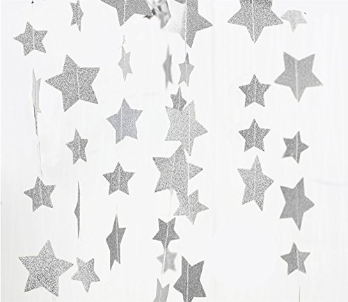 Product Cover FECEDY Sparkling Star Garland Bunting for Birthday Wedding Engagement Bridal Shower Baby Shower Bachelorette Holiday Celebration Party Decorations 13 feet (Silver)
