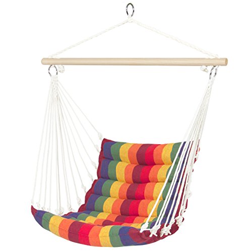 Product Cover Best Choice Products Deluxe Padded Cotton Hammock Hanging Chair Indoor Outdoor Use- Rainbow Multicolor