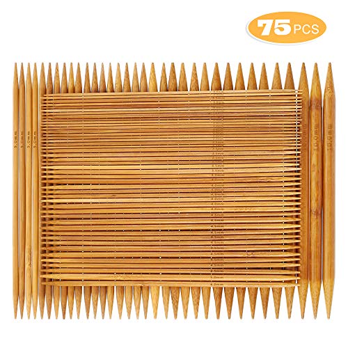Product Cover RELIAN Double Pointed Knitting Needles - 75 Pcs Bamboo Knitting Needles Set, 15 Sizes from 2.0mm-10.0mm, 8 Inches Length, Ideal for Socks, Gloves, Hats and Scarfs