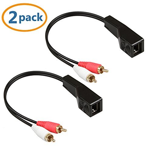 Product Cover SHARPALIN 2 Pack DC3.5mm Stereo to DC3.5mm Stereo Audio Balun Extender Over Cat5 6 2x Audio to RJ45 Female 2