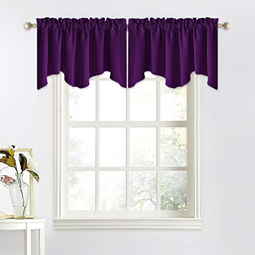 Product Cover NICETOWN Window Curtain for Living Room - 52 inches by 18 inches Small Scalloped Valance Window Curtain Panel Tier for Living Room/Bedroom/Bay Window Decoration (Royal Purple, 1 Panel)