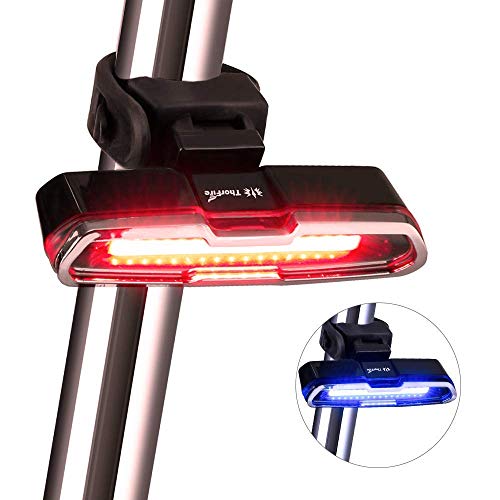 Product Cover Bike Light, ThorFire Ultra Bright Bike Light USB Rechargeable Cycling Bicycle Tail Light Flashlight, Water Resistant 5Light Modes High Intensity Red/Blue LED Rear Bike Light for Road Bicycles, Helmets
