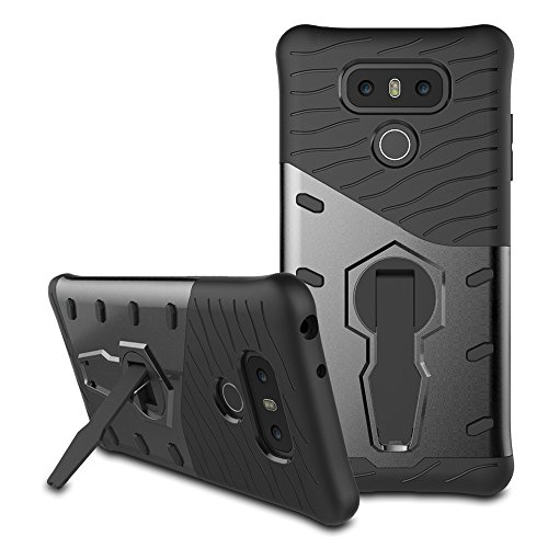Product Cover LG G6 Case, Remex Heavy Duty Shockproof Dual Layer Hybrid Armor Defender Full Body Protective Cover with 360 Degree Rotating Kickstand for LG G6 (Black)