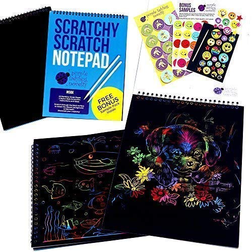 Product Cover Rainbow Scratch Paper Art Kit for Kids: 20 BIG Sheets of Rainbow Color Scratch Off Paper in a Notepad + 2 Stylus Scratchers - Perfect Gift for Girls or Boys, Travel Activity for Airplane or Car