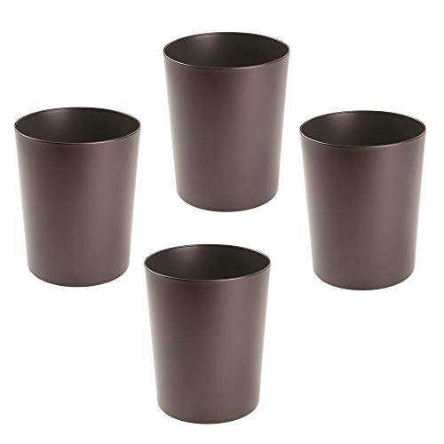 Product Cover mDesign Round Metal Small Trash Can Wastebasket, Garbage Container Bin for Bathrooms, Powder Rooms, Kitchens, Home Offices - Durable Steel, 4 Pack - Bronze