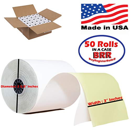 Product Cover 3 x 90' 2-Ply White/Canary Carbonless Kitchen Paper 50 Rolls Made in USA From BuyRegisterRolls