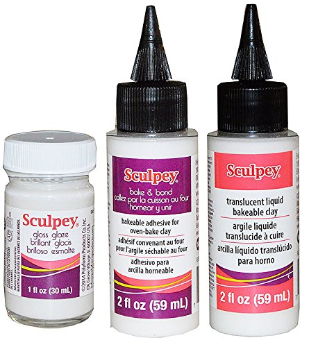 Product Cover Sculpey Artist Set: 1 Fl Oz Gloss Glaze, 2 Fl Oz Bake and Bond Bakeable Adhesive for Oven-Bake Clay, 2 Fl Oz Translucent Liquid Bakeable Clay - Pack of 3