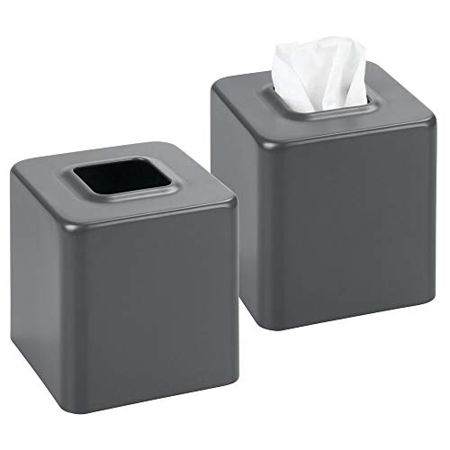 Product Cover mDesign Modern Square Metal Paper Facial Tissue Box Cover Holder for Bathroom Vanity Countertops, Bedroom Dressers, Night Stands, Desks and Tables - 2 Pack - Matte Slate Gray