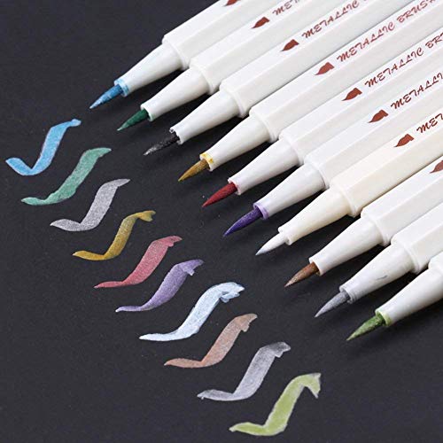 Product Cover Metallic Calligraphy Brush Marker Pens - Set of 10 Colors, Metallic Color Painting Pen for Mug Design, Card Making, Brush Lettering, DIY Photo Album (Brush Tip)