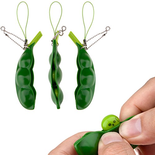 Product Cover Fidget Toys, SnowCinda 3 PCS Squeeze-a-Bean Soybean Stress Relieving Keychain Mobile Chain Fidget, Green, 3Pack