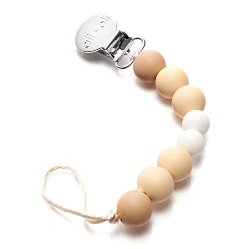 Product Cover Modern Pacifier Clip for Baby - 100% BPA Free Silicone Beads (Natural) Binky Holder for Newborn - Infant Baby Shower Gift - Universal fit MAM - Philips Avent