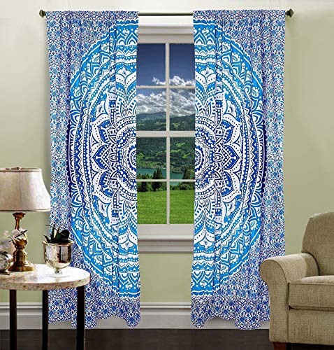 Product Cover Krati Exports Bohemian Beautiful Ombre Color Mandala Curtain Panels (Blue)