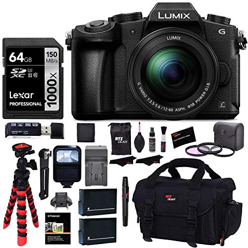 Product Cover Panasonic LUMIX G85MK 4K Mirrorless Interchangeable Lens Camera Kit, 12-60mm Lens, Lexar U3 64GB Memory Card, 2 Spare Batteries, Charger, Bag and Accessory Bundle