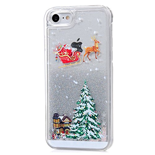 Product Cover iPhone 7 Case 4.7 inch, CinoCase 3D Creative Liquid Case [Christmas Collection] Flowing Quicksand Moving Stars Bling Glitter Snowflake Christmas Tree Santa Claus Pattern Clear Hard Case for iPhone 7/8
