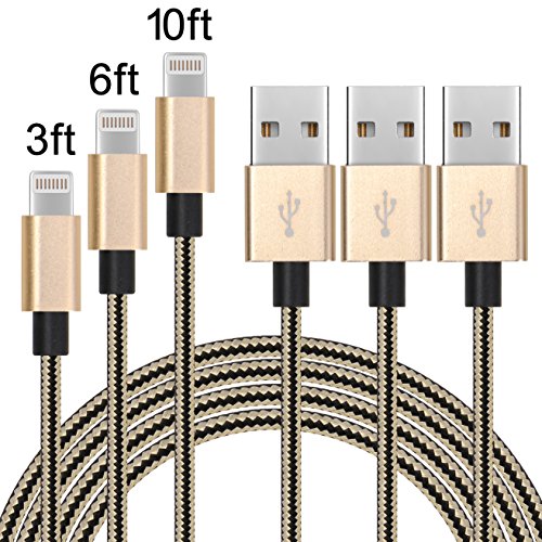 Product Cover IVVO Lightning Cable 3Pack 3FT 6FT 10FT Nylon Braided 8 Pin Lightning Cable Cord USB Charging Cable Charger for Apple iPhone 7/7 Plus/6/6s/6 Plus/6s Plus/5/5c/5s/SE,iPad iPod Nano iPod Touch