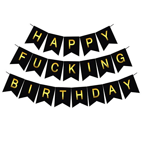 Product Cover Threemart Happy FING Birthday Decorations Banner,Funny 21st 30th 40th 50th Black Birthday Premium Quality Party Supplies