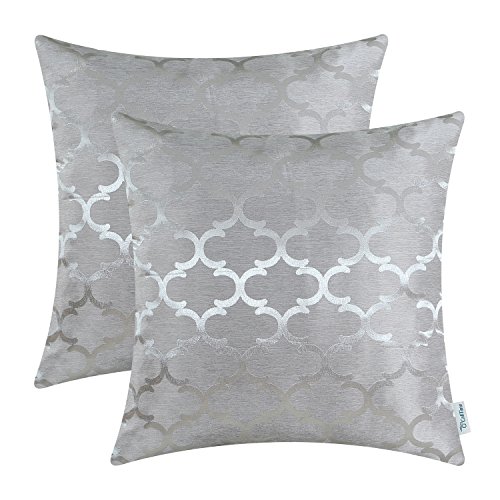 Product Cover 18 X 18 Inches, Silver Gray : Pack of 2 CaliTime Throw Pillow Covers 18 X 18 Inches Both Sides, Quatrefoil Accent Geometric, Silver Gray