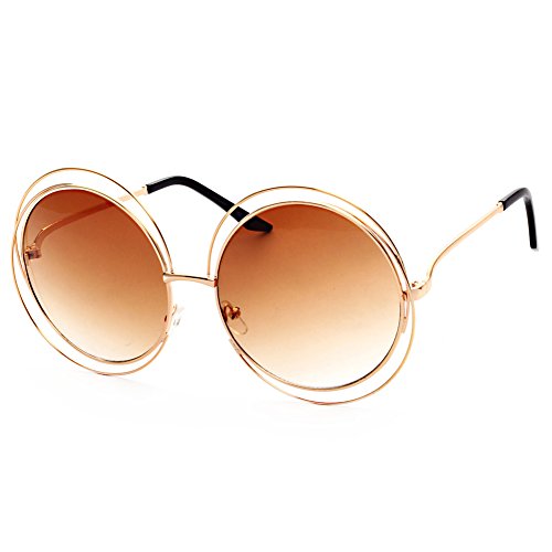 Product Cover Pro Acme Women's Double Circle Metal Wire Frame Oversized Round Sunglasses