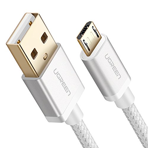 Product Cover UGREEN Micro USB Cable Nylon Braided Fast Quick Charger Cable USB to Micro USB 2.0 Android Charging Cord for Samsung Galaxy S7 S6, Note, LG, Nexus, Nokia, PS4, Xbox One Controller (1.5ft, White)
