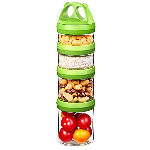 Product Cover SELEWARE Portable and Stackable 4-Piece Twist Lock Panda Storage Jars Snack Container to Contain Formula, Snacks, Nuts, Drinks and More, BPA and Phthalate Free, 31oz Green