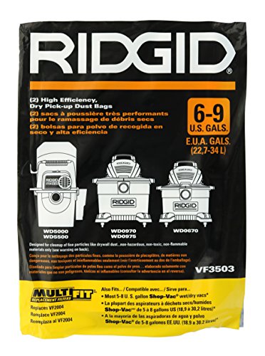 Product Cover Ridgid VF3503 High Efficiency, Dry Pickup Dust Bags for 6-9 Gallons Ridgid Wet/Dry Vacuums at (2 Pack)