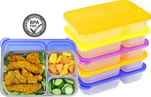 Product Cover 6 Pack - SimpleHouseware 3-Compartment Heavy Duty Bento Lunch Container Boxes, 36 Ounces, 4 Color