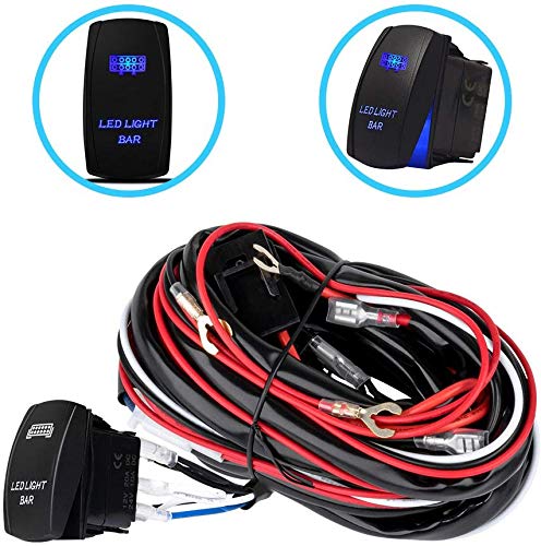 Product Cover Liteway One-To-Two Universal LED Light Bar Wiring Harness Kits 24V/40A Relay ON-OFF Blue Laser Rocker Switch Weatherproof(2 Lead 12ft)