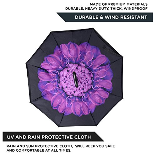 Product Cover Reverse Inverted Inside Out Umbrella - Upside Down UV Protection Unique Windproof Brella That Open Better Than Most Umbrellas, Reversible Folding Double Layer