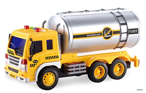 Product Cover Memtes Friction Powered Oil Tanker Truck Toy with Lights and Sounds for Kids