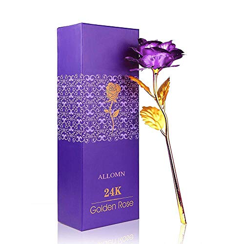 Product Cover ALLOMN 24K Golden Rose, Plastic Long Stem Real Rose Dipped in Gold with Gift Box, Best Gift for Valentine's Day Mother's Day Christmas Birthday with Gift Box(Purple)