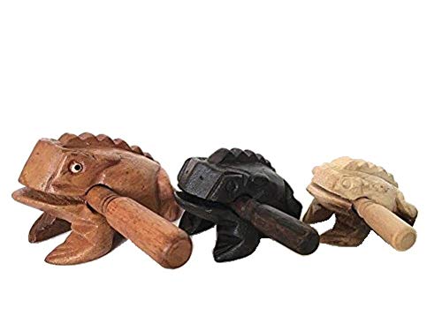 Product Cover Percussion Instruments Wooden Frog 3 Piece Set of 4 Inch Brow Frog, 3 Inch Black Frog, 2 Inch Natural Wood Frog, Products From Thailand,wooden frog musical instrument.