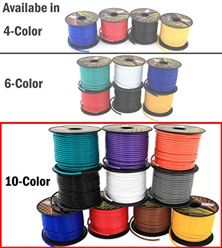 Product Cover 16 Gauge Copper Clad Aluminum Low Voltage Primary Wire 10 Color Comb 100 feet Roll (1000 ft total) For 12 Volt Automotive Trailer Harness Car Stereo Amplifier Wiring. Also in 4 or 6 Color Pack