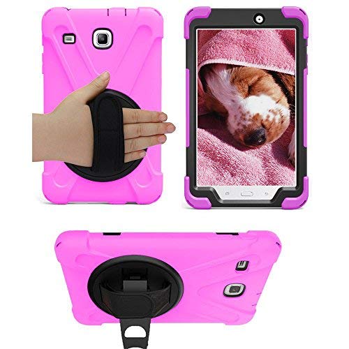 Product Cover Galaxy Tab E 8.0 T377 Case, KIQ Cover Shockproof Protective Shield Case Cover Palm Handstrap for Samsung Galaxy Tab E 8.0 SM-T377 [2016] SM-T377 (Shield Hot Pink)