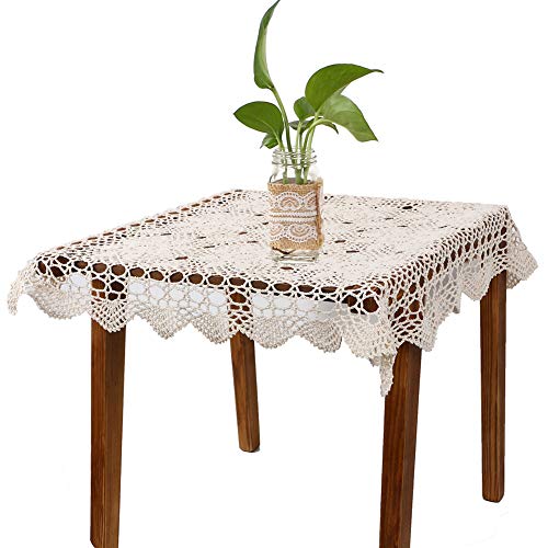 Product Cover yazi Handmade Crochet Doilies Flower Tablecloth Cotton Sofa Doily Hollow Table Cover Home Décor Beige Color 23.6inch