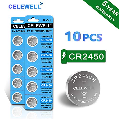 Product Cover 【5-Year Warranty】 CELEWELL 10 Pack CR2450 CR 2450 3V Lithium Battery High Capacity CR2450H 630mAh (Not CR2450N)