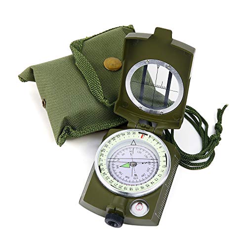 Product Cover Sportneer Military Lensatic Sighting Compass with Carrying Bag, Waterproof and Shakeproof, Army Green