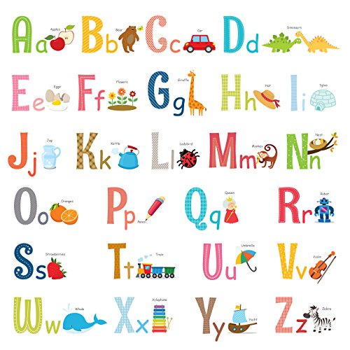 Product Cover DECOWALL DA-1701 Uppercase Alphabet ABC with Pictures Kids Wall Decals Wall Stickers Peel and Stick Removable Wall Stickers for Kids Nursery Bedroom Living Room (Large)